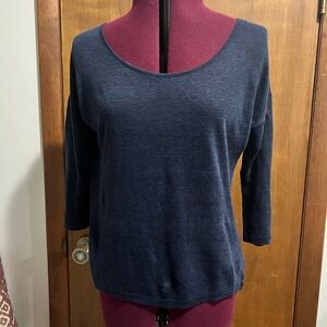 100% linen Talbots navy blue scoop neck top Petite